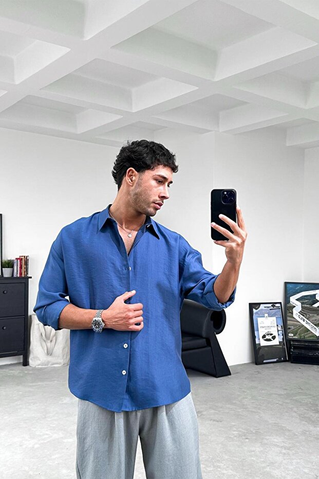 İndigo Soft Premium Oversize Gömlek - 5