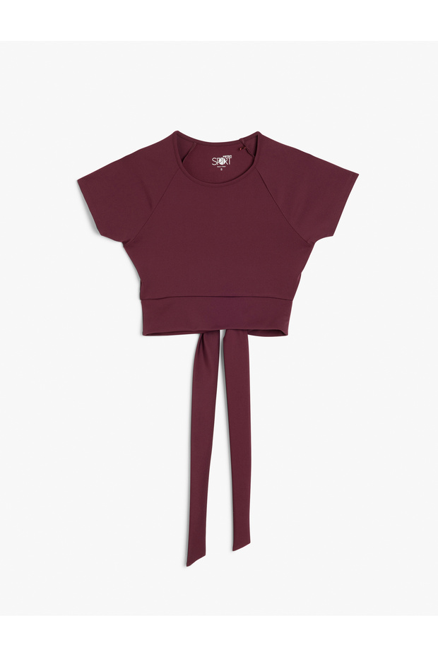 Short Sleeve Slim Fit Crop Sports T-Shirt with Lacing Detail