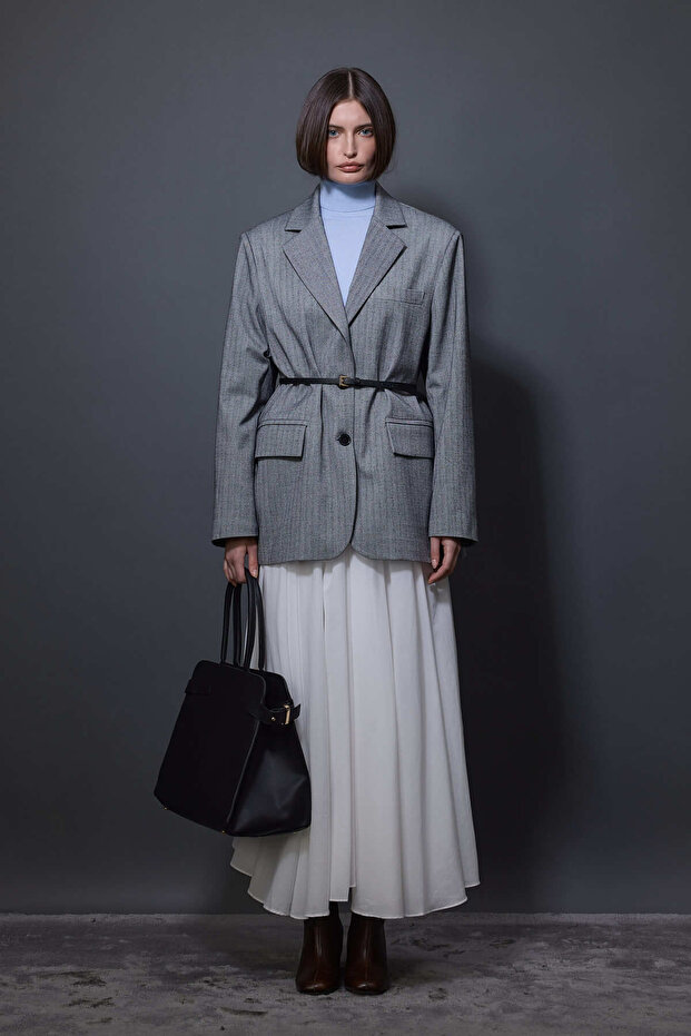 سترة متعرجة كبيرة الحجم - أسود - 1