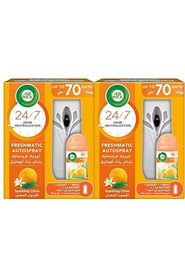 Freshmatic Auto Spray Sparkling Citrus, Gadget & Refill, 250ml, Pack of 2, Eliminates Odour