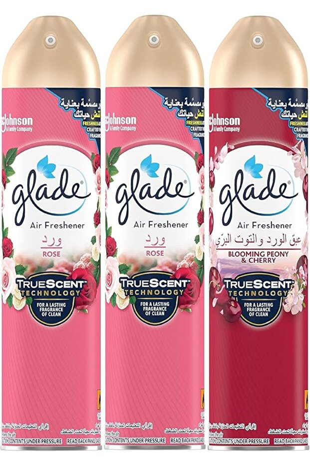 Aerosol 2x Rose & 1x Blooming Peony & Cherry Air Freshener, 3x 300ml, Refresh Rooms