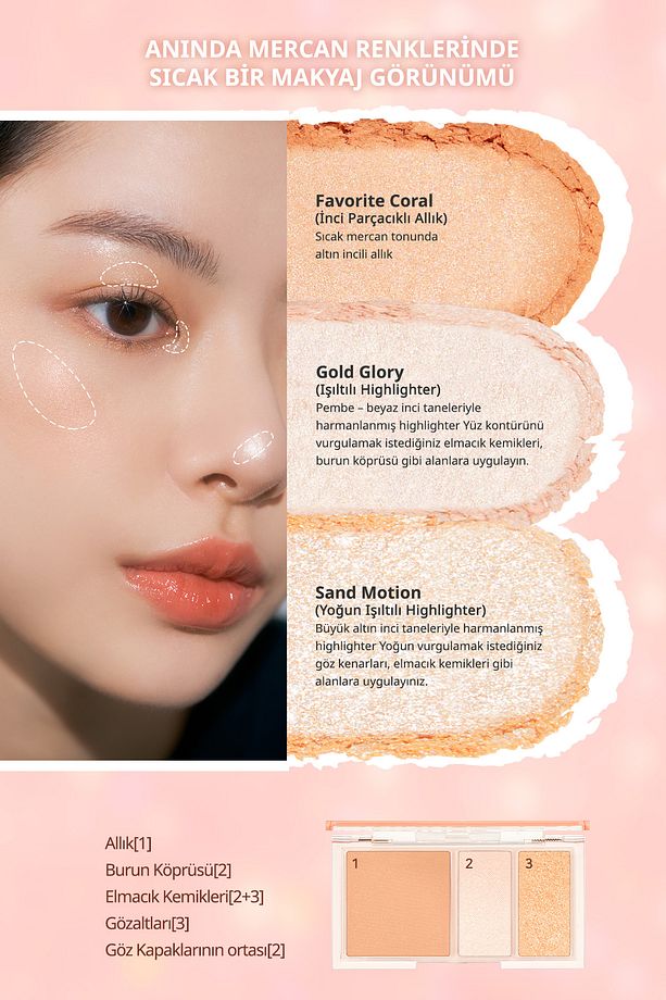 Işıltılı Görünüm Veren 3'lü Allık Paleti Twinkle Pop Face Flash Palette (#01 Oh! Coral-Full) - 5