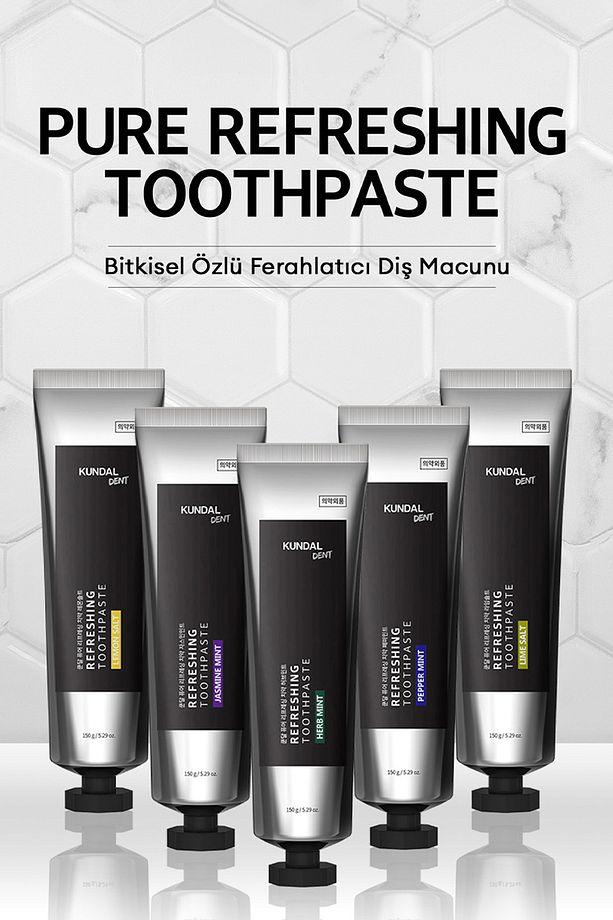 Bitkisel Özlü Ferahlatıcı Diş Macunu KUNDAL Refreshing Toothpaste Set (Pepper Mint) 3 Adet - 8