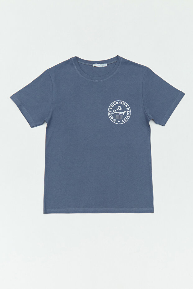 100% Cotton Boys' T-Shirt with Text Printed on the Front and Back