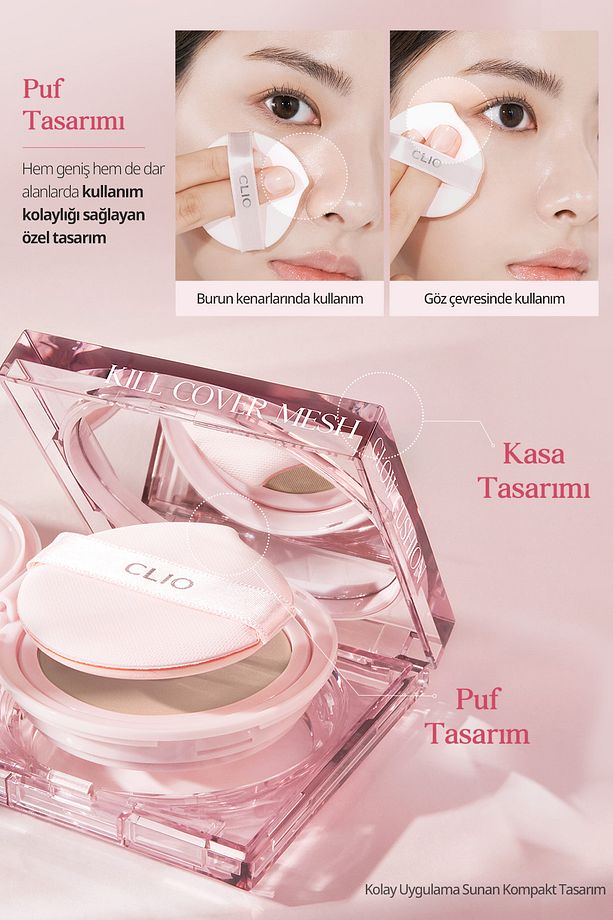 Yoğun Nem ve Işıltı Veren Cushion CLIO Kill Cover Mesh Glow Cushion+Refill Spf50+PA++++ (3 Linen) - 7