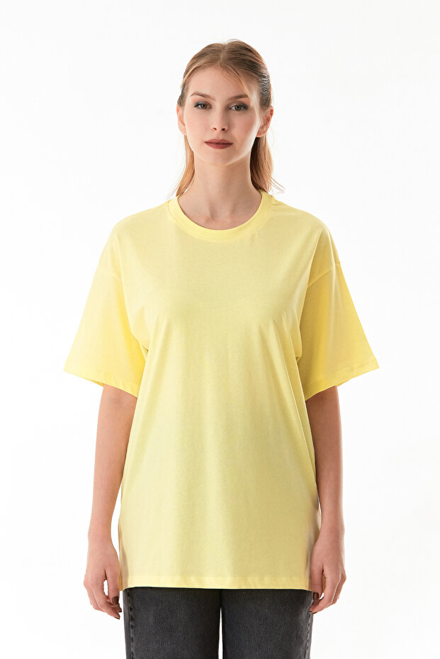 Basic Oversize Bisiklet Yaka Tişört - 8