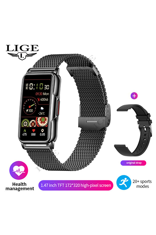 LIGE Mesh belt black For Android IOS Smart Bracelet Women Smartwatch Men Heart Rate Blood Oxygen Wat