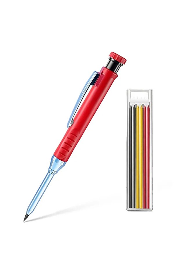 Red set- A 2pcs/set 2.8mm Carpenter Mechanical Pencil with Sharpener for Woodworking Construction Lo