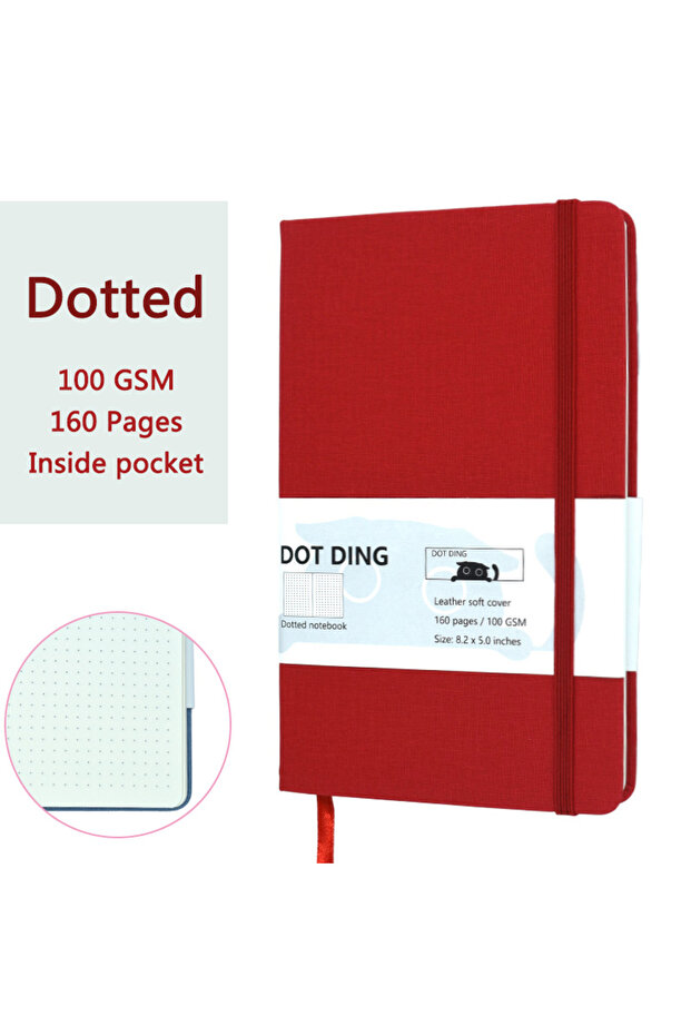 دفتر ملاحظات A5 A123-Red-A5 منقط من القماش، غلاف مقوى، 100 جرام لكل متر مربع، دفتر يوميات، دفتر ملاحظات، دفتر ملاحظات، مجلة، طالب