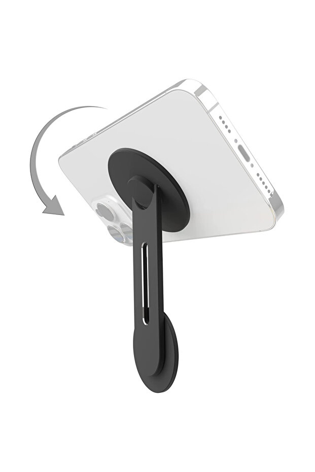 black Continuity Flip iPhone Laptop Mount Slim Magnetic Phone Holder Swivels 180 for Laptops and Mon