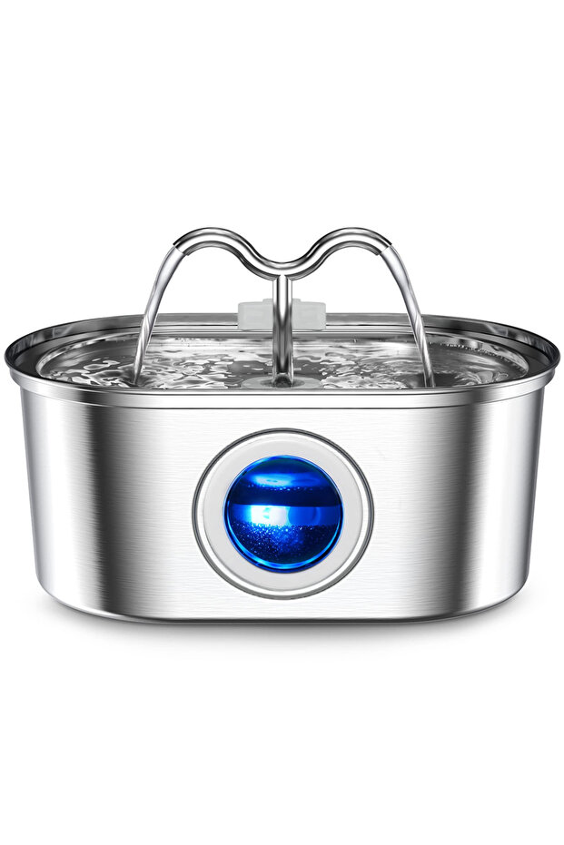 Basic model 108oz/3.2L Cat Water Stainless Steel Pets Dispenser With LED Light Silent Pump Automatic