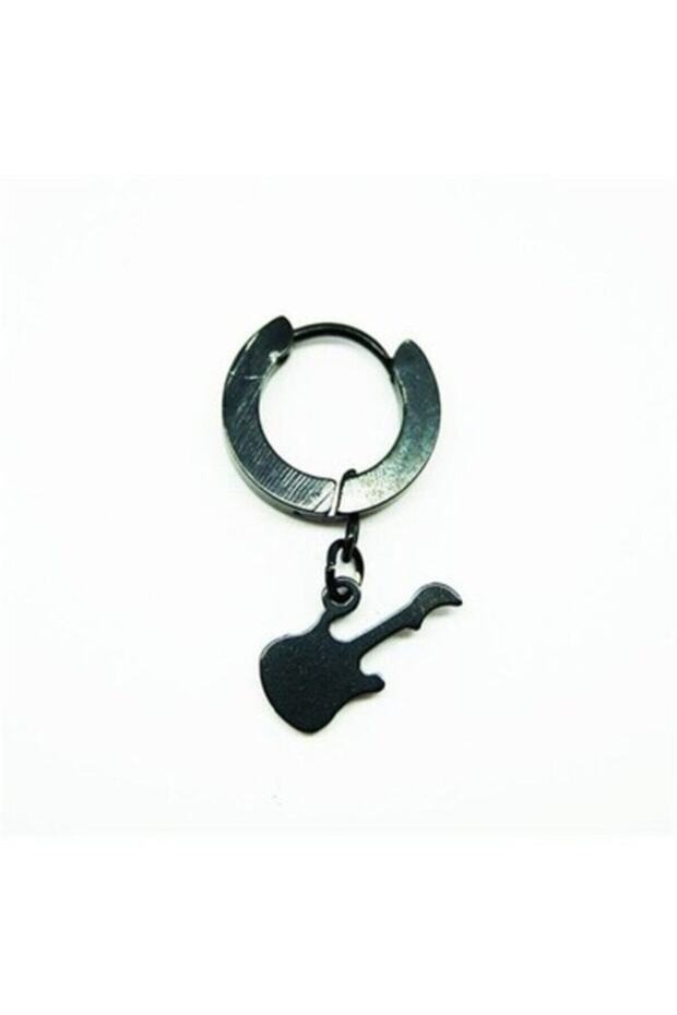 Steel Hoop Earrings with Guitar Figure