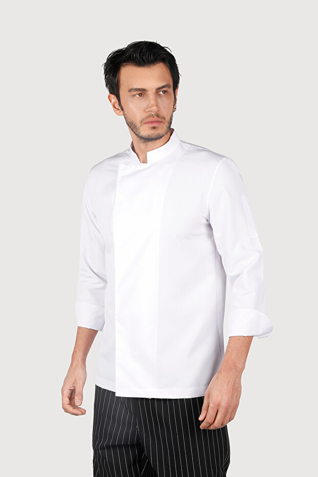 سترة الشيف البيضاء ذات الإغلاق المخفي - 3