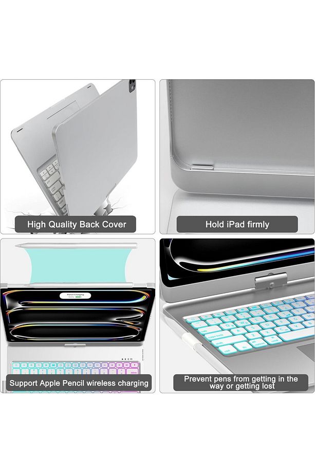 Apple iPad Pro 11inç M4 2024 Kılıf Kablosuz Dönebilen Klavyeli Kılıf Keyboard A2836 A2837 A3006 - 4
