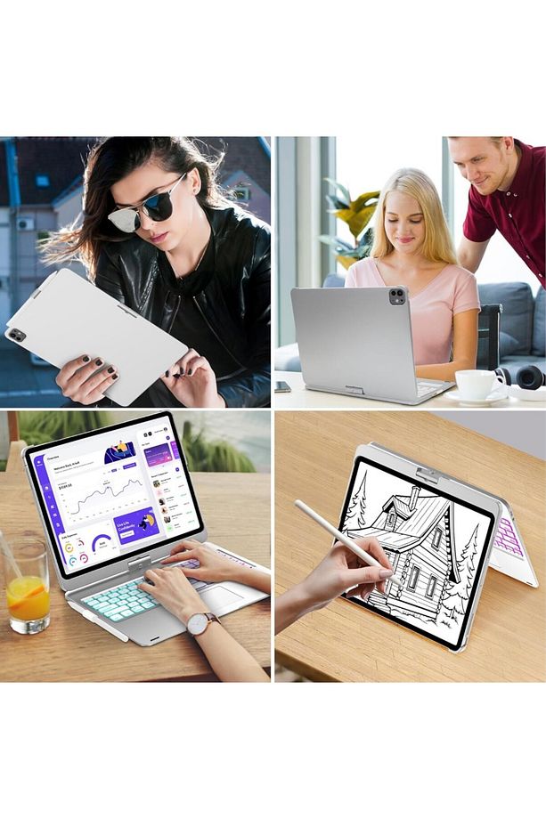 Apple iPad Pro 11inç M4 2024 Kılıf Kablosuz Dönebilen Klavyeli Kılıf Keyboard A2836 A2837 A3006 - 6