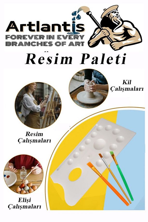 Plastik 13 Hazneli Resim Paleti 5 li Plastik Spatula ve Resim Fırçası 1 Paket Ressam Paleti Sanatsal - 7