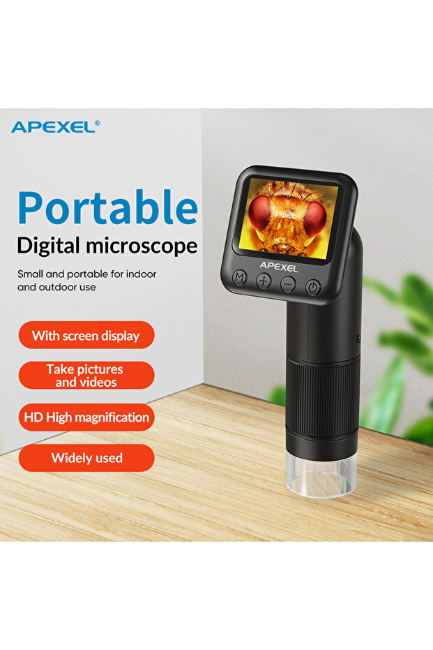 black APEXEL 400-800X Digital Microscope Macro Lens with Adjustable LCD Screen with LED Light for Bi - 1