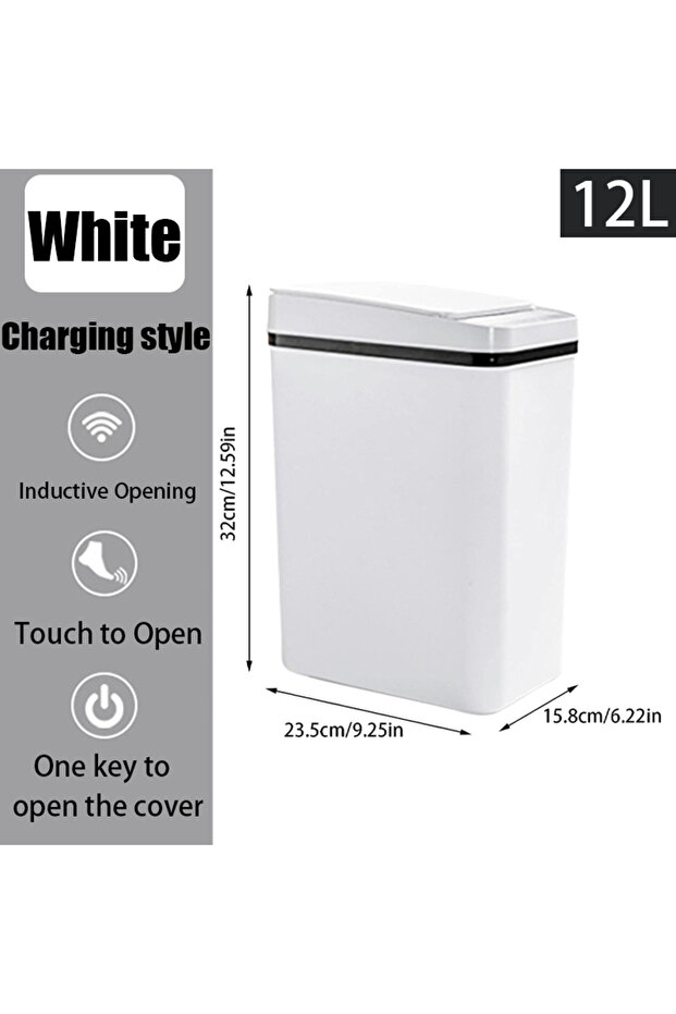 12L White Charging Bathroom Touchless Trash,12L Motion Sensor-Activated Trash Can with Lid,Automatic - 1