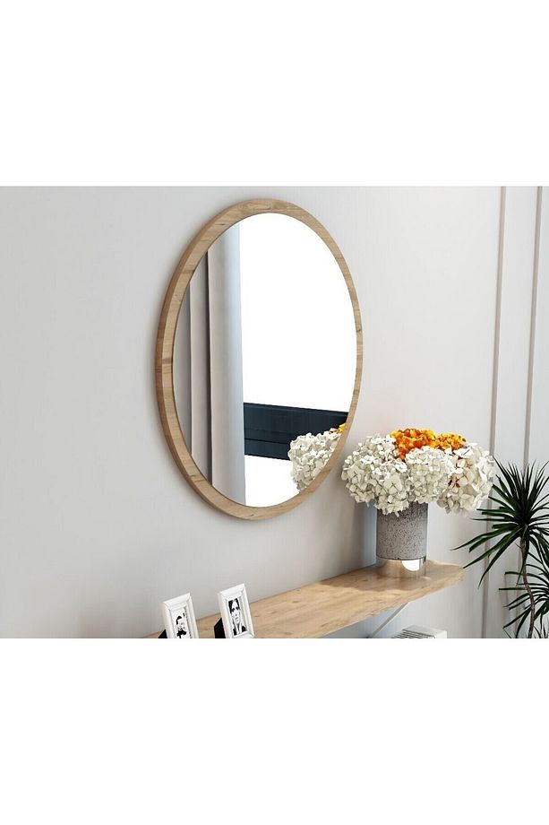 Safir Meşe Yuvarlak Dekoratif Ayna 60 Cm - 1