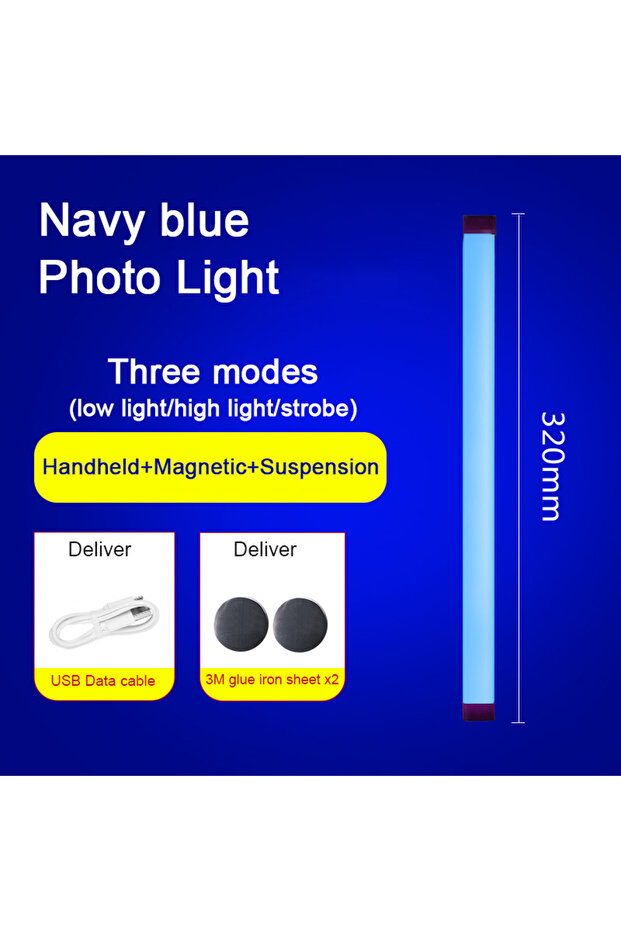 Blue 32cm LED Video Light Wand Handheld Hanging Fill Light Photography Lamp Rechargeable Bedside Lam