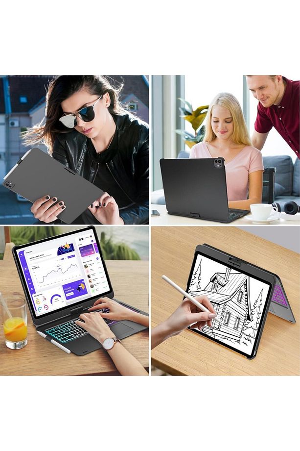 Apple Ipad Pro 11 4. Nesil 3. Nesil Kılıf Kablosuz Dönebilen Klavyeli Kılıf Keyboard - 7