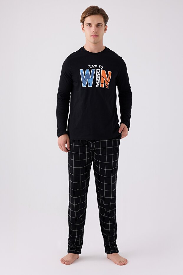 Men's Black Long Sleeve Pajama Set