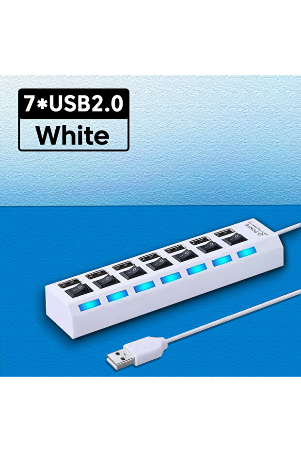 موزع USB 2.0 أبيض متعدد المنافذ وموزع USB يستخدم محول الطاقة و4/7 منافذ وموزع متعدد المنافذ مع - 1