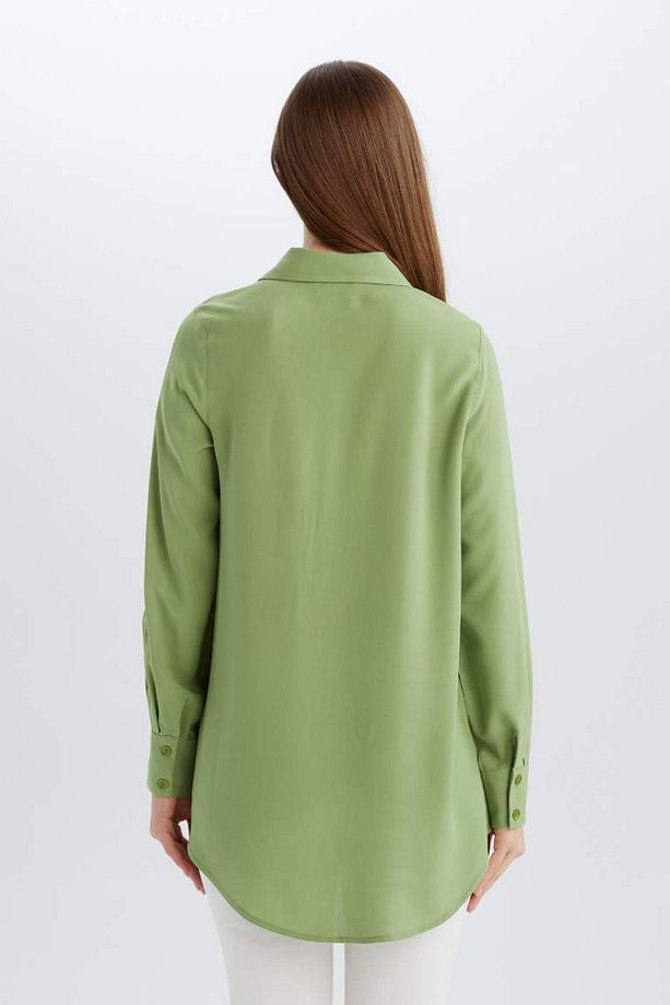 Yeni Sezon Regular Fit Basic Düz Uzun Kollu Gömlek Tunik - 5