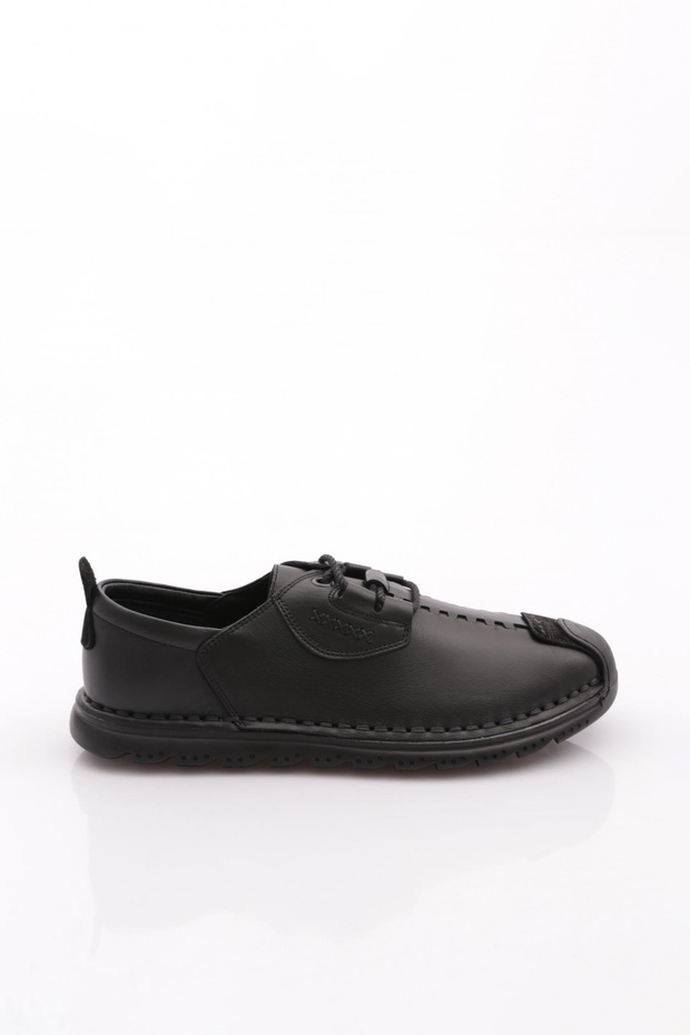 Men's Stitching Detailed Sneaker Shoes Genuine Leather Black Black Nubuck 109713616