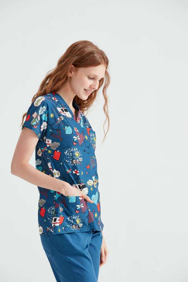 Dr Grays Cut Lycra Surgical Single Top Patterned Nurse Uniform Medical Uniform Doctor Gown