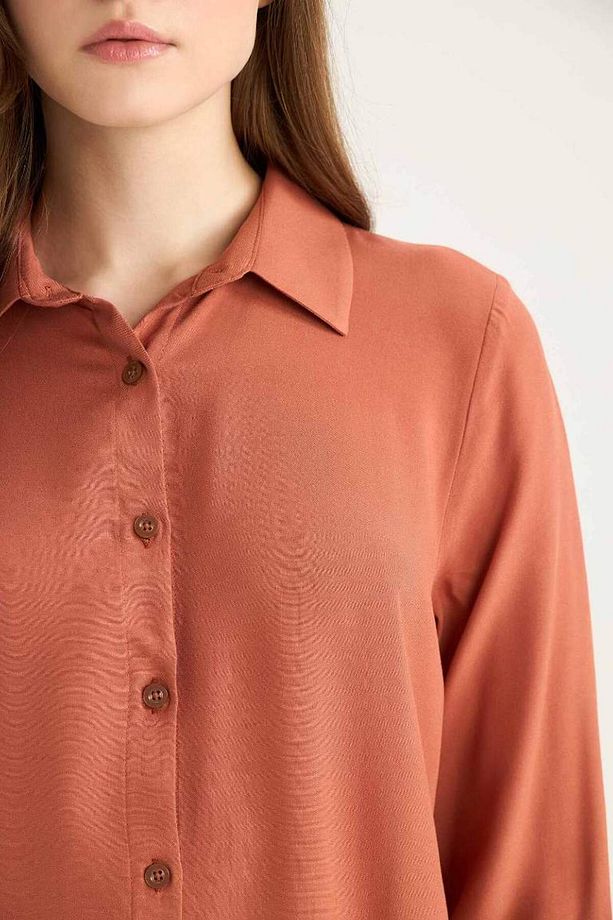 Yeni Sezon Regular Fit Basic Düz Uzun Kollu Gömlek Tunik - 5