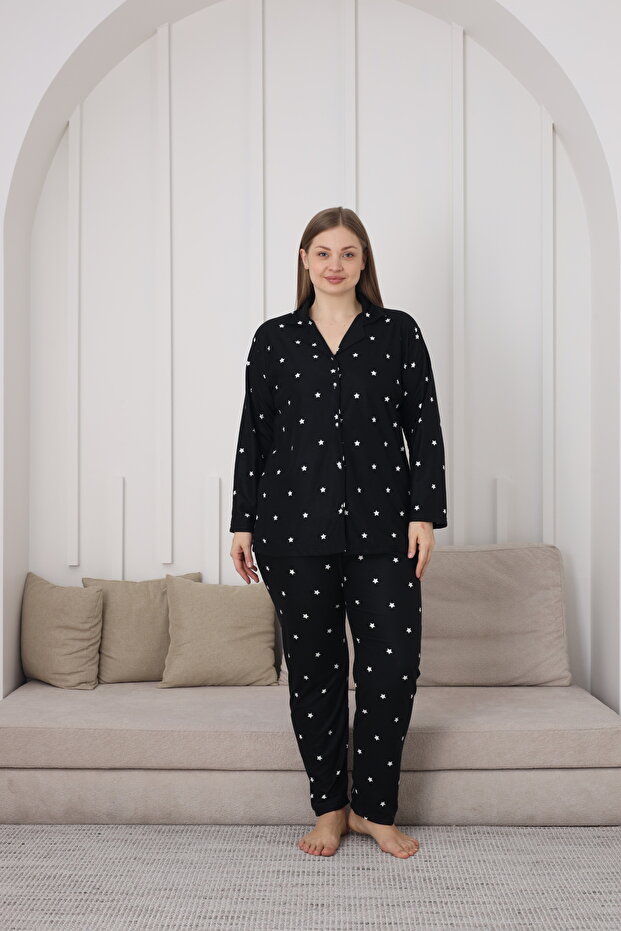 Shirt Collar Suede Bottom Top Large Size Women's Pajamas Set