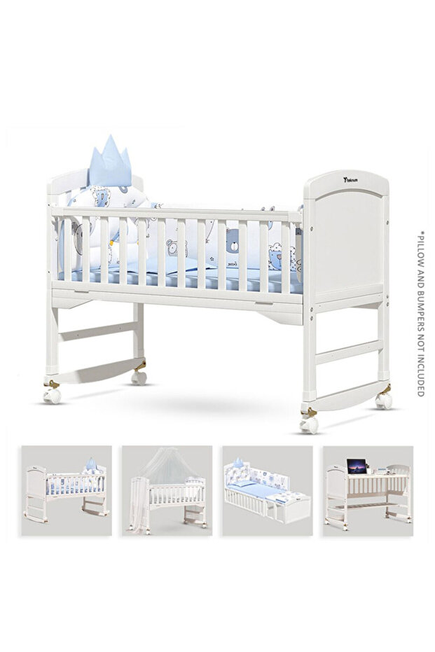7 - in - 1 Convertible Kids Bed & Bedside Crib w / Mattress, Mosquito net (0 - 12yrs) - White