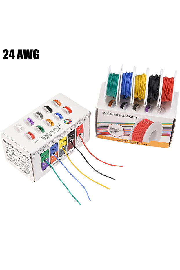 25 مترًا (5 أمتار لكل سلك) سلك كهربائي مجدول عيار 24 AWG، مطلي بالقصدير، سلك سيليكون مرن