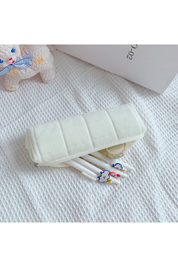 Whitesmall Kawaii Pencil Case Creative Pillow Bag Large Capacity Short fluff Bag for Girls School Su