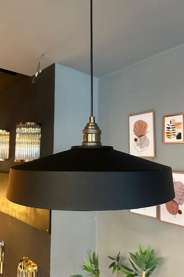 Açe Siyah Tekli Eskitme Lale Başlık Avize Retro Sarkıt Ofis Showroom Salon Mutfak Avizeleri - 2