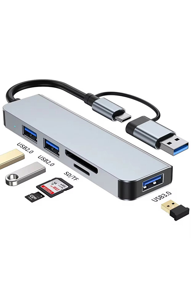 5 IN 2 8 In 2 USB HUB With Splitter Card Reader, USB C Port, USB 3.0 / 2.0, SD/TF Splitter Card Read - 1