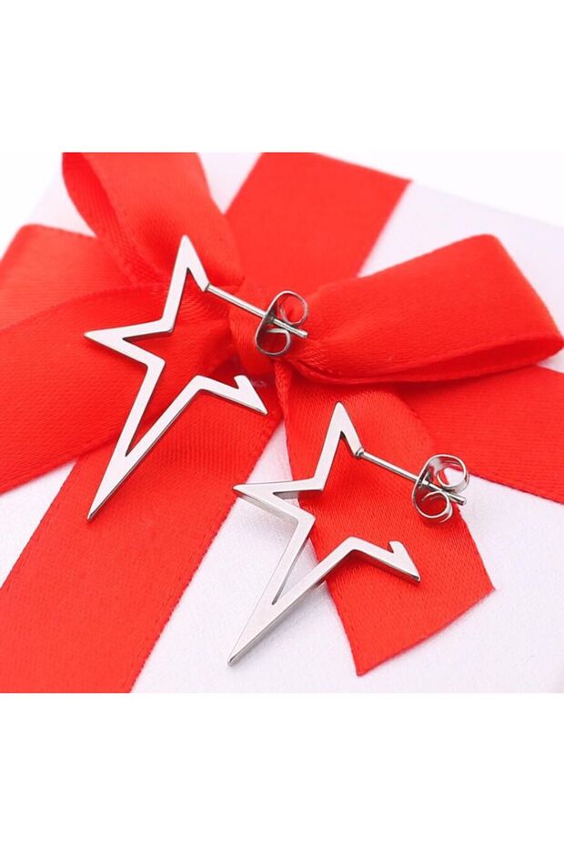 Steel color Harajuku Punk Big Star Earring Irregular Hollow Out Alien Metal Pentagram Ear Stud for W