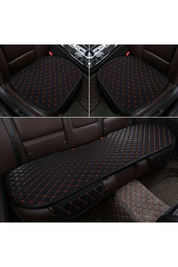 Black with Red 3Pcs Cotton and linen Car Seat Cover Set Universal Car Seat Cover Cushion All Season