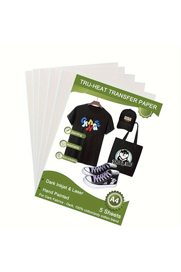 Dark 5 Sheets ESHANG Iron on Heat Transfer Paper for T Shirts (5Sheets A4 )Printable HTV Heat Transf