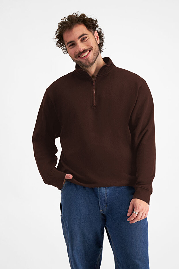 Men's Basic 3 Thread Half Zipper Sweater - 1