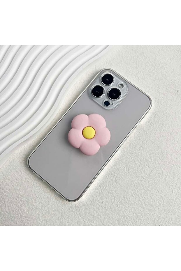 حامل هاتف محمول على شكل زهرة من الراتينج بلون وردي من Socket Talk Macron حامل سطح مكتب قابل للطي بثلاثة سنتات - 1