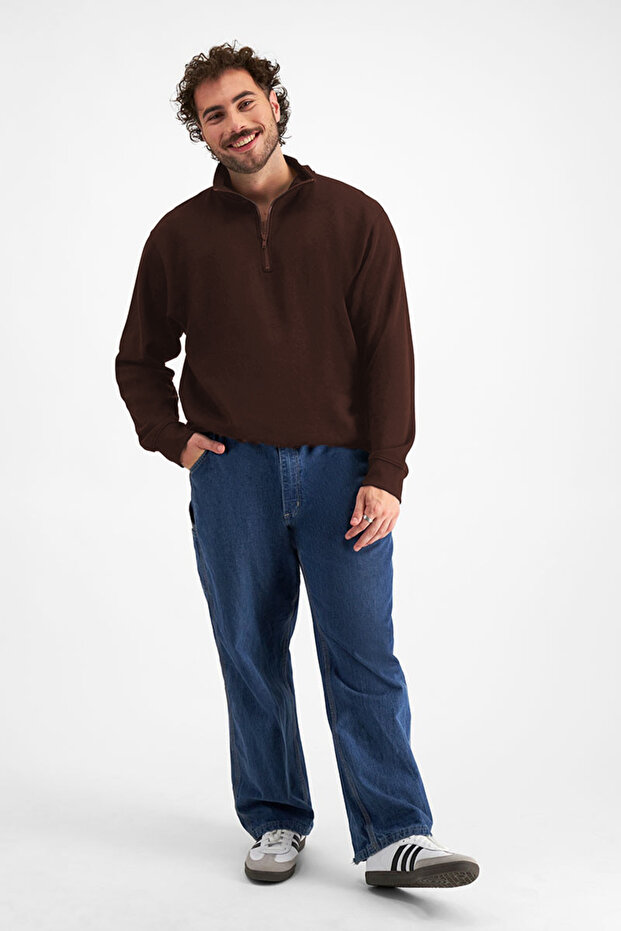 Men's Basic 3 Thread Half Zipper Sweater - 3