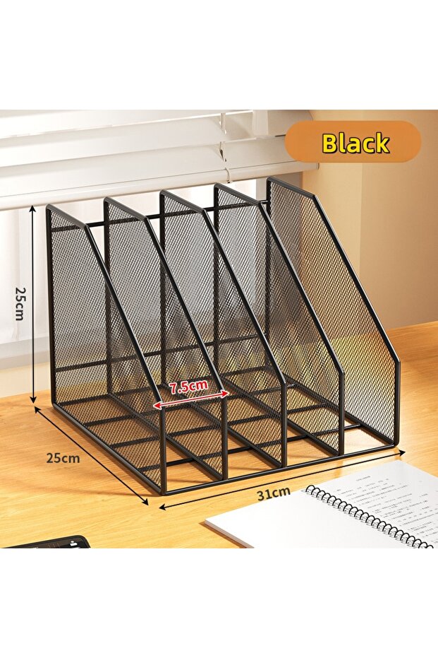 4T-Black Metal File Rack Office Desk Shelf Standing Desktop File Folder File Box File Storage Box Da - 1