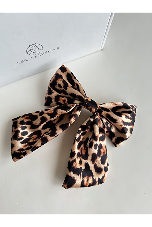 مشبك القوس التلقائي من الساتان الفهد - 1