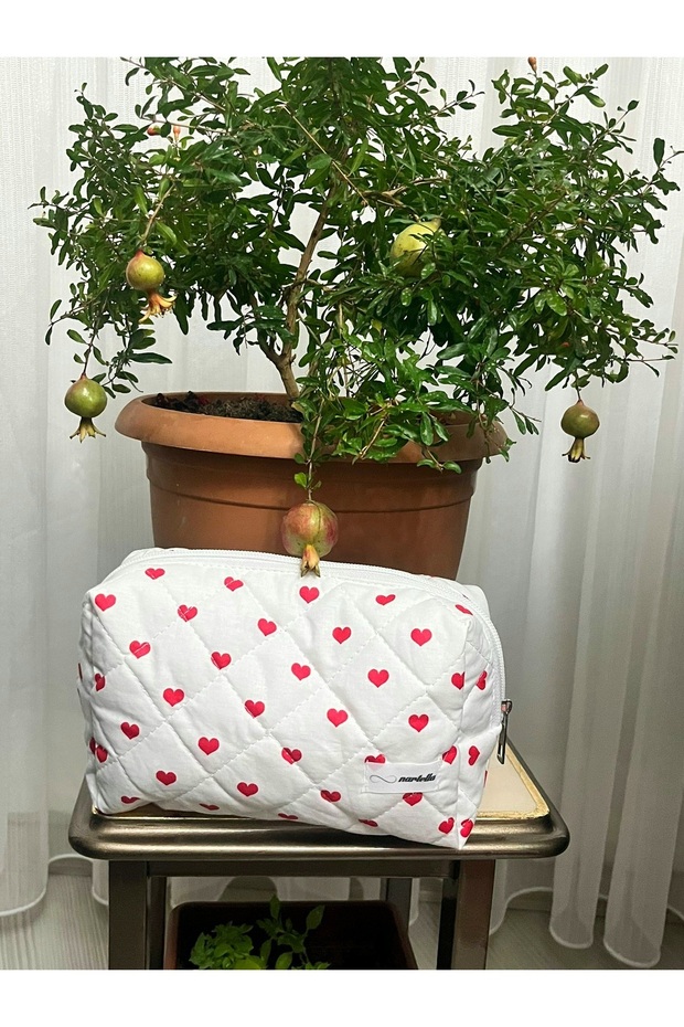 Brand Cosmetic Bag - Red Heart Patterned Makeup Bag - Organized Large Size XL