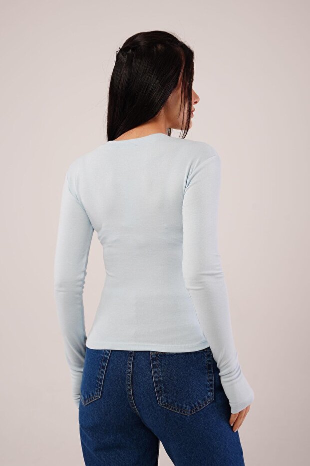 Uzun Kollu Basic Bebe Mavisi Bluz - 7