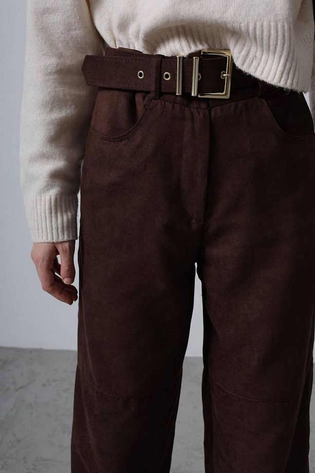 Kadın Western Süet Kemerli Pantolon Acı Kahve - 2