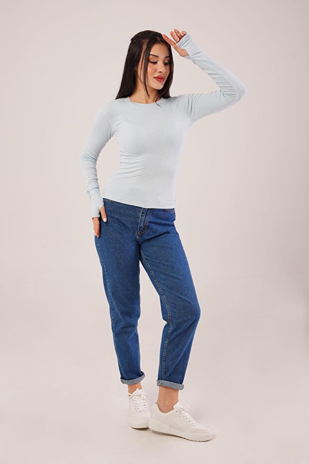 Uzun Kollu Basic Bebe Mavisi Bluz - 2