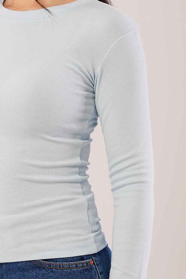 Uzun Kollu Basic Bebe Mavisi Bluz - 8